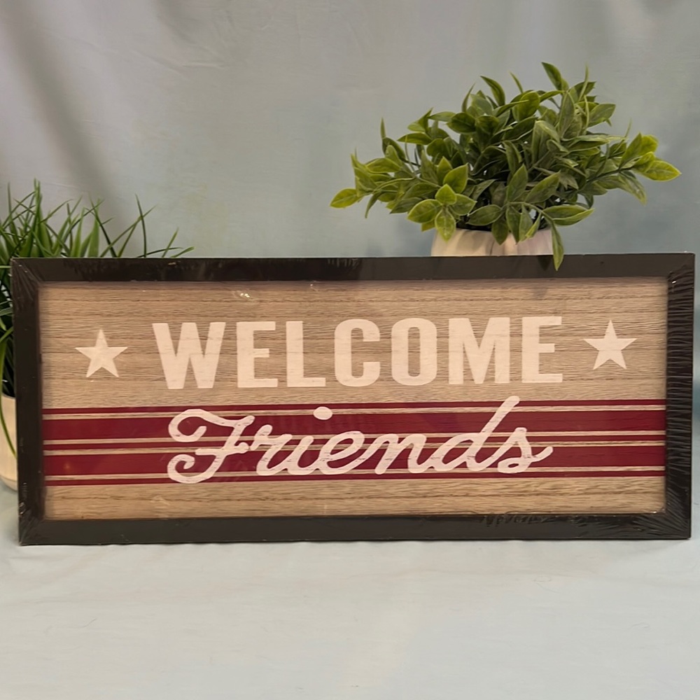 Welcome Friends Wooden Sign Home Decor NWOT